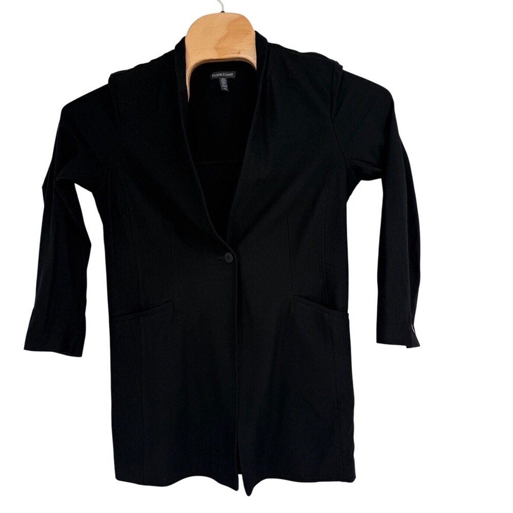 EILEEN FISHER Jacket Blazer Stretch Crepe Black Front one Button Sz M